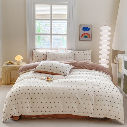 91家纺网 家纺一手货源 找家纺 富缦庭2025新款A类针织双层纱四件套小爱心