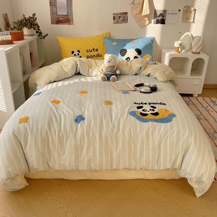 91家纺网 家纺一手货源 找家纺 （总）桃子家居2025新款A类ins纯棉数码印花毛巾绣印加绣色织水洗棉系列四件套