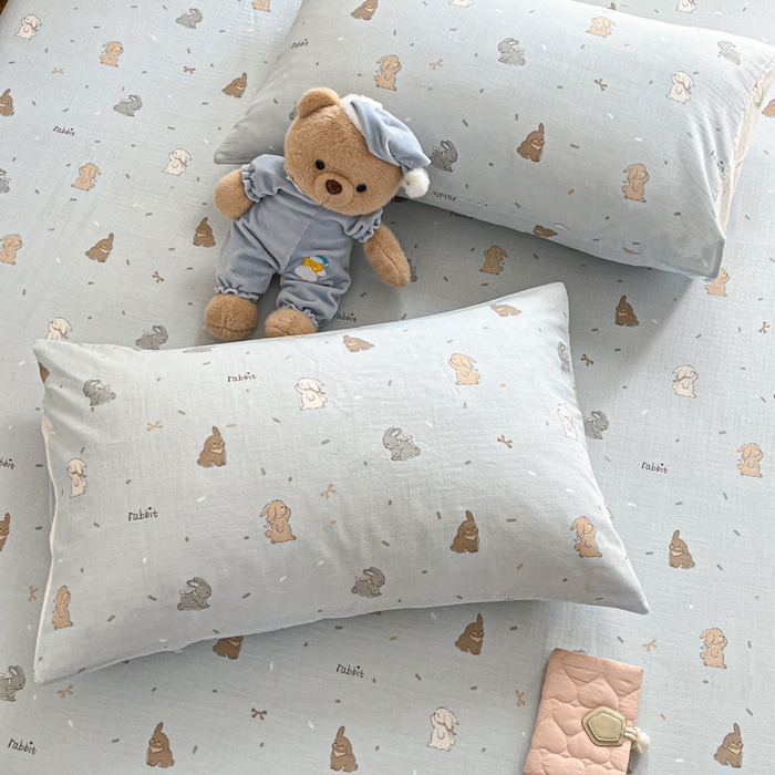 91家纺网 家纺一手货源 找家纺 博雅 2025新款全棉A类双层纱床笠 兔兔蜜语