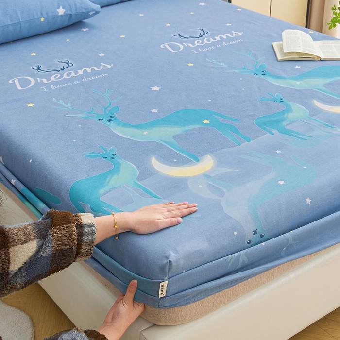 91家纺网 家纺一手货源 找家纺 首爱2025新款原棉老粗布床笠支持特殊规格定制 常年不断货 大批量供应  梦幻小鹿