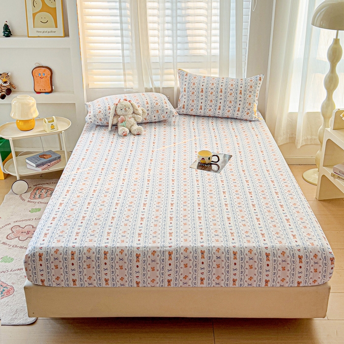 91家纺网 家纺一手货源 找家纺 纽缦家纺 2025新款云感提花双层纱床笠 他和她的兔