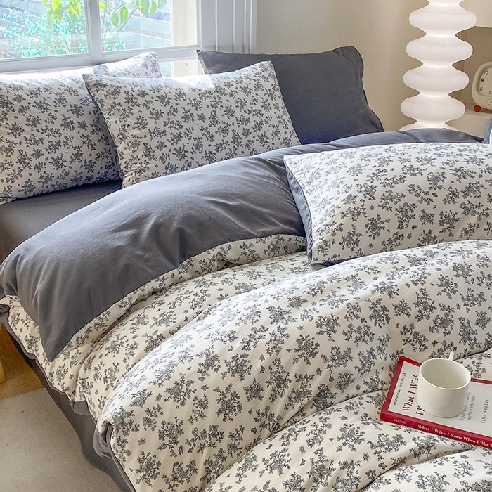 91家纺网 家纺一手货源 找家纺 富缦庭2025新款A类针织双层纱四件套暗香灰