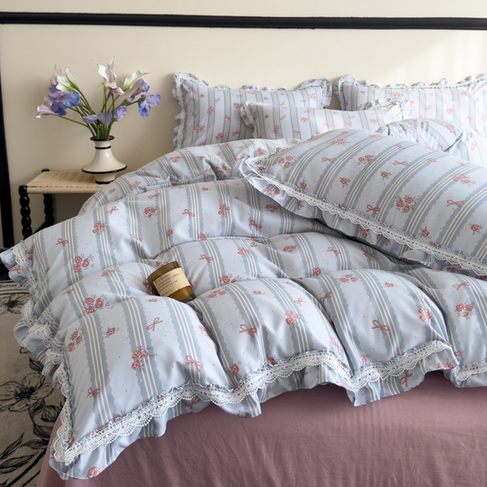 91家纺网 家纺一手货源 找家纺 可思家纺2025新款可思-韩版双层纱四件套 罗曼蒂克