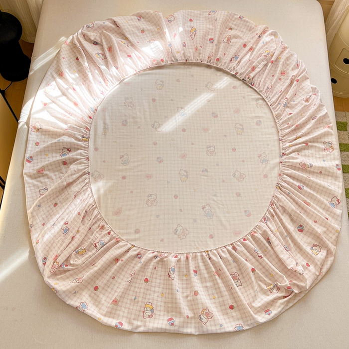 91家纺网 家纺一手货源 找家纺 博雅 2025新款全棉A类双层纱床笠 趣多猫