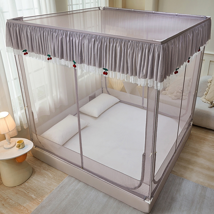 91家纺网 家纺一手货源 找家纺 青竹苑2025新款花边款床笠底防摔坐床蚊帐-樱桃 樱桃-棕咖