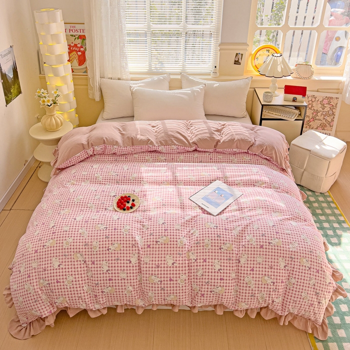 91家纺网 家纺一手货源 找家纺 纽缦家纺 2025新款云感提花双层纱韩版被套 猫猫晚宴