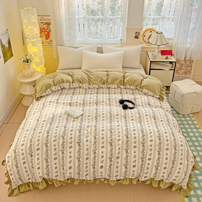 91家纺网 家纺一手货源 找家纺 纽缦家纺 2025新款云感提花双层纱韩版被套 玫瑰哒