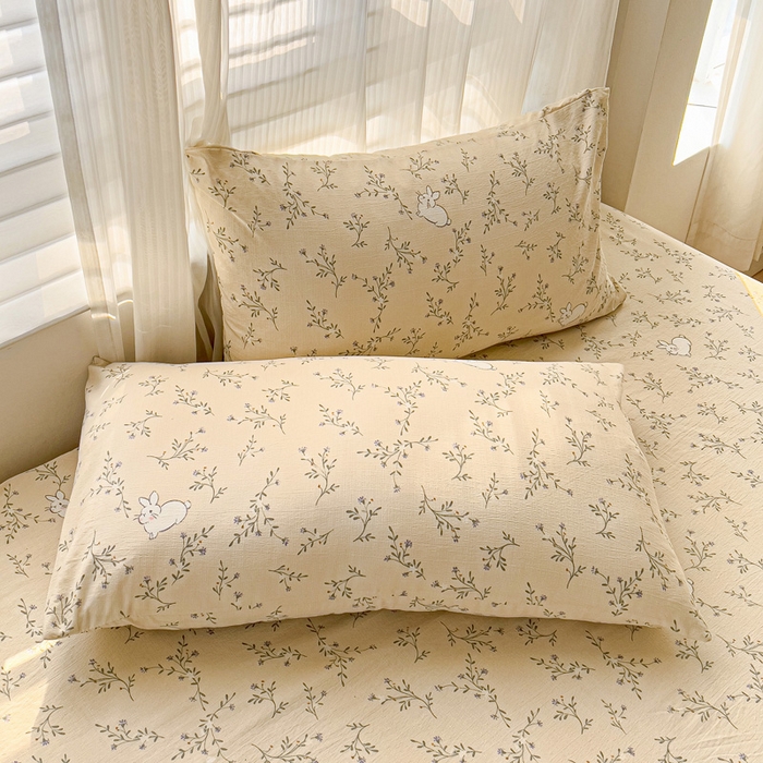 91家纺网 家纺一手货源 找家纺 纽缦家纺 2025新款云感提花双层纱床笠 森田野园