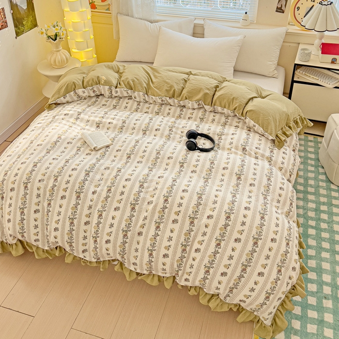 91家纺网 家纺一手货源 找家纺 纽缦家纺 2025新款云感提花双层纱韩版被套 玫瑰哒