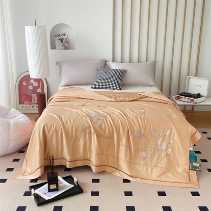 91家纺网 家纺一手货源 找家纺 优姿家纺 2025新款60S天丝绣花镂空夏被2 橘色