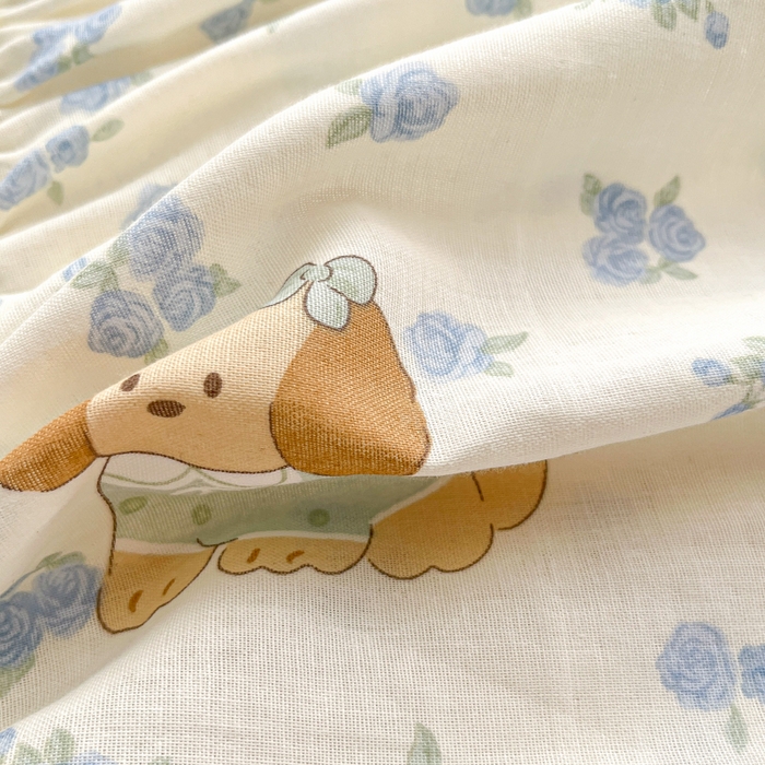 91家纺网 家纺一手货源 找家纺 博雅 2025新款全棉A类双层纱床笠 汪星人