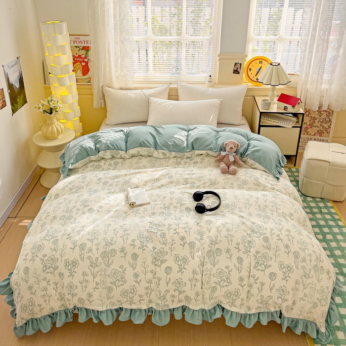 91家纺网 家纺一手货源 找家纺 纽缦家纺 2025新款云感提花双层纱韩版被套 海像森林