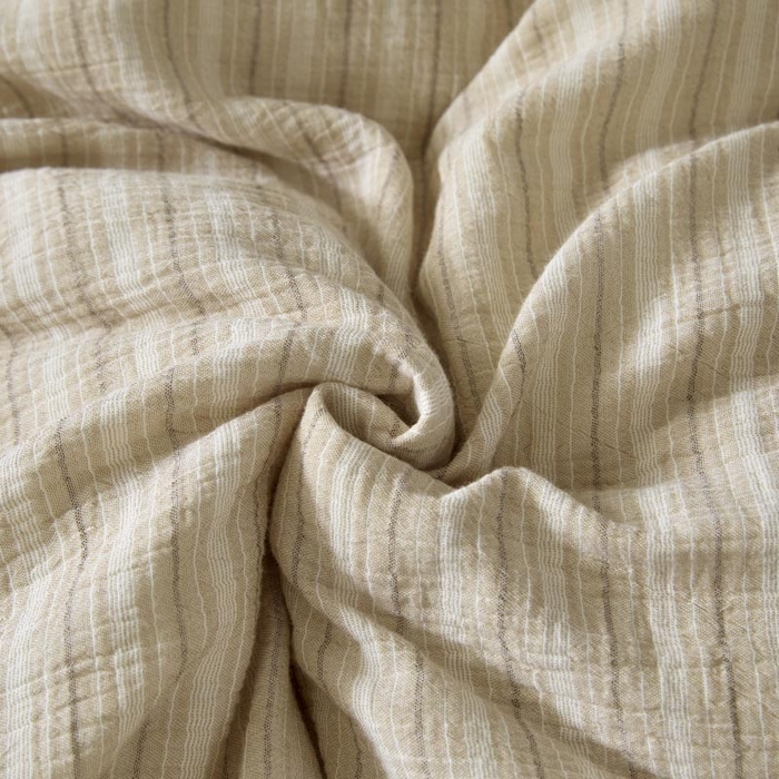 91家纺网 家纺一手货源 找家纺 AB家纺 2025新款三层款皱皱纱条纹四件套 小半-奶茶棕