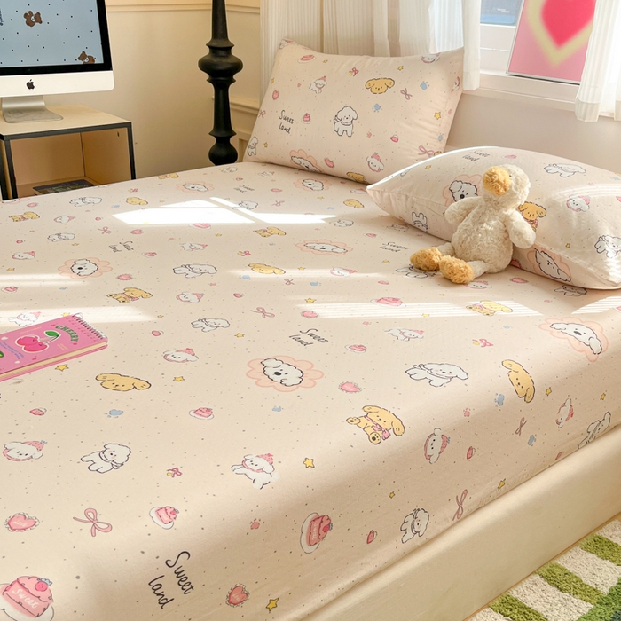 91家纺网 家纺一手货源 找家纺 博雅 2025新款全棉A类双层纱床笠 快乐修狗