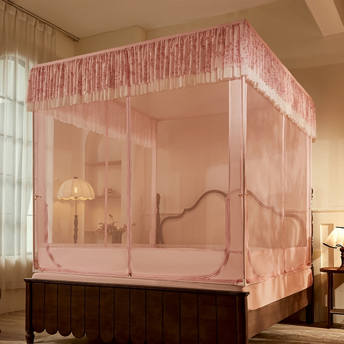 91家纺网 家纺一手货源 找家纺 青竹苑2025新款花边款床笠底防摔坐床蚊帐-伊甸园 伊甸园-樱花粉