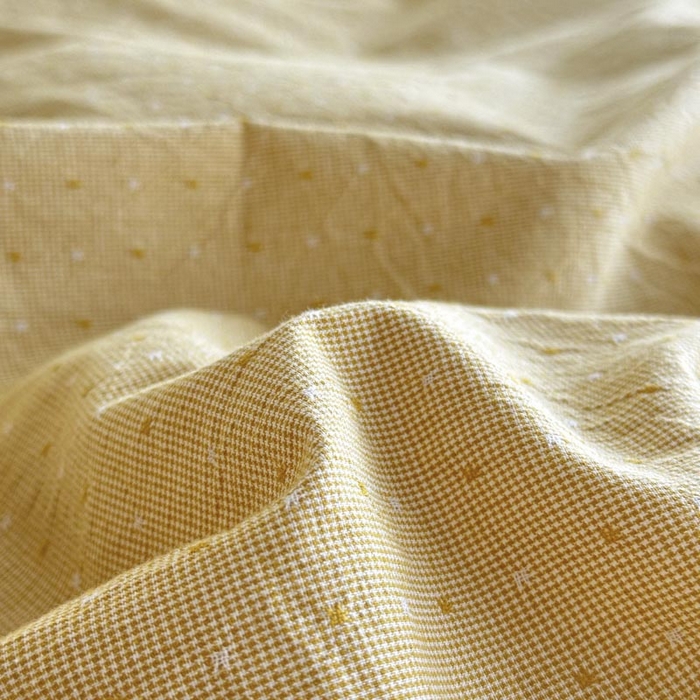 91家纺网 家纺一手货源 找家纺 ab家纺 2025新款小碎花三层纱 波尔卡-黄