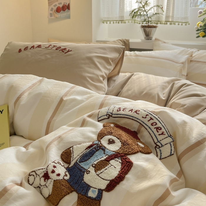 91家纺网 家纺一手货源 找家纺 桃心家居 2025新款A类亲肤舒适软糯云柔水洗棉印加绣卡通毛巾绣水洗棉系列 云柔水洗棉-印加绣英伦小熊