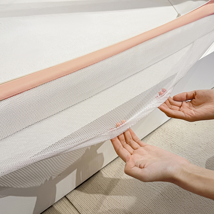 91家纺网 家纺一手货源 找家纺 青竹苑2025新款花边款床笠底防摔坐床蚊帐-铃兰花开 铃兰花开-珊瑚粉