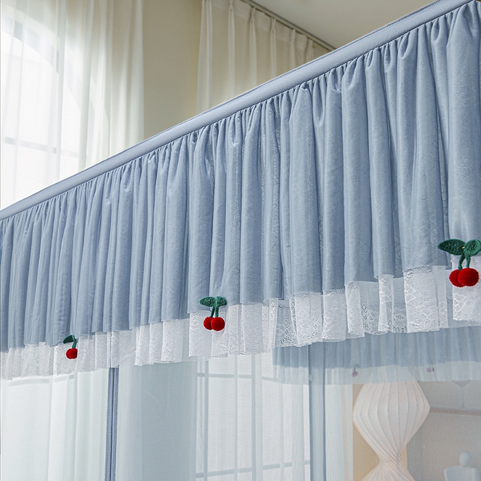 91家纺网 家纺一手货源 找家纺 青竹苑2025新款花边款床笠底防摔坐床蚊帐-樱桃 樱桃-蓝灰