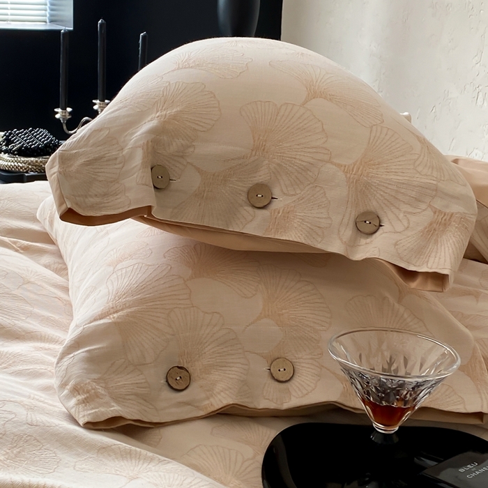 91家纺网 家纺一手货源 找家纺 旷野 2025新款全棉色织提花四件套 银杏-奶咖