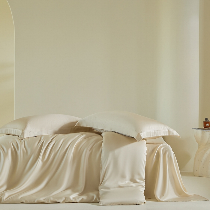 91家纺网 家纺一手货源 找家纺 618家纺 2025新款60SA类100支纯色系列进口兰精天丝四件套 奶米杏