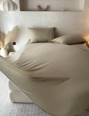 91家纺网 家纺一手货源 找家纺 蓝邻 2025新款全棉双层皱皱纱单品系列-单床单 牛油果绿