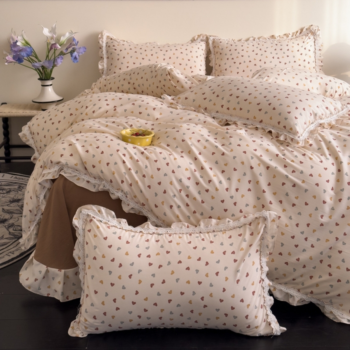 91家纺网 家纺一手货源 找家纺 可思家纺2025新款可思-韩版双层纱四件套 可可心