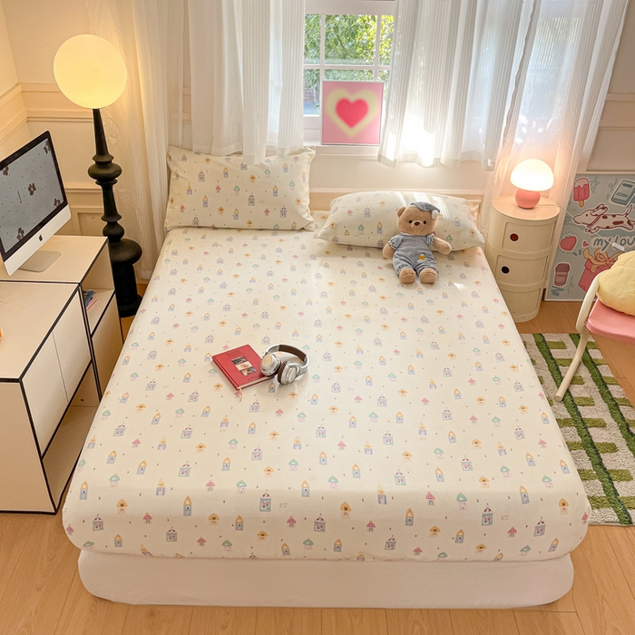 91家纺网 家纺一手货源 找家纺 博雅 2025新款全棉A类双层纱床笠 甜梦城堡