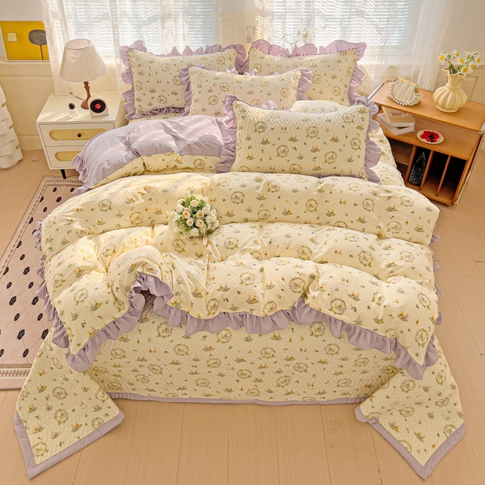 91家纺网 家纺一手货源 找家纺 纽缦家纺2025新款云感提花双层纱床盖韩版四件套 兔子的欢喜