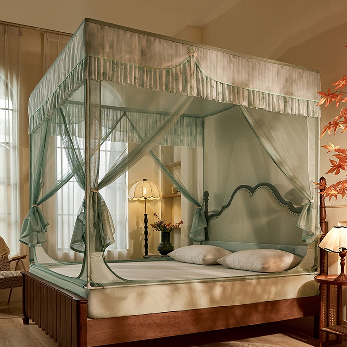 91家纺网 家纺一手货源 找家纺 青竹苑2025新款花边款床笠底防摔坐床蚊帐-雅致 雅致-瓦松绿