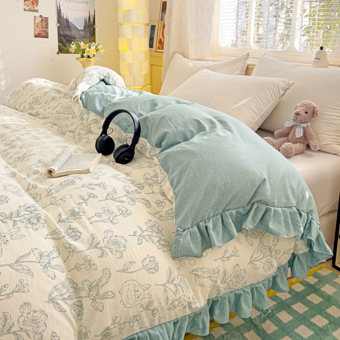 91家纺网 家纺一手货源 找家纺 纽缦家纺 2025新款云感提花双层纱韩版被套 海像森林