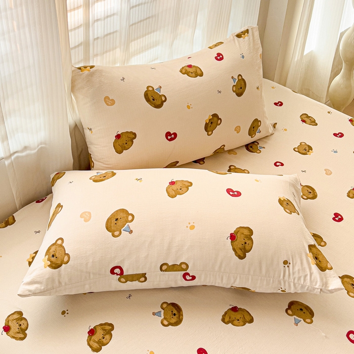 91家纺网 家纺一手货源 找家纺 纽缦家纺 2025新款云感提花双层纱床笠 奇妙小熊米