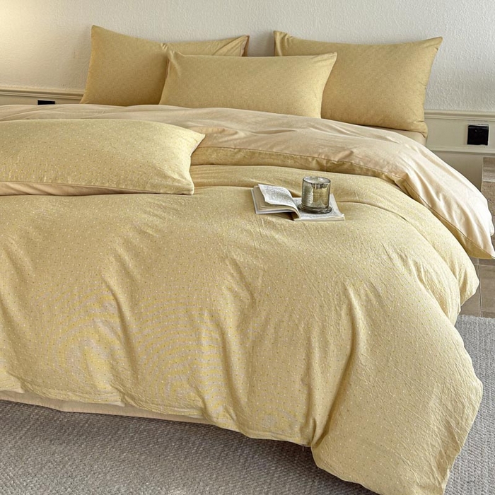 91家纺网 家纺一手货源 找家纺 ab家纺 2025新款小碎花三层纱 波尔卡-黄