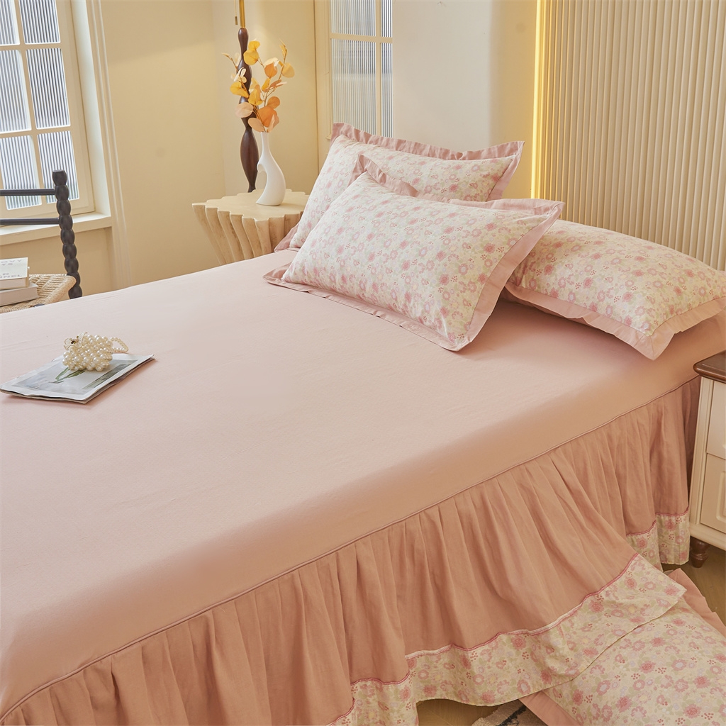 91家纺网 家纺一手货源 找家纺 缦彩 【加微信送买家秀】2025年纯棉母婴级双层纱双拼公主风床裙 怦然心动