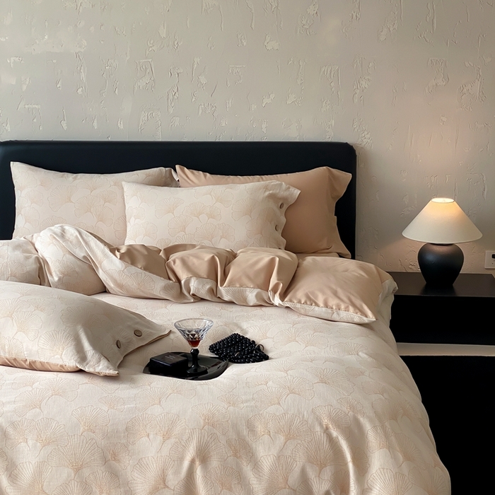 91家纺网 家纺一手货源 找家纺 旷野 2025新款全棉色织提花四件套 银杏-奶咖