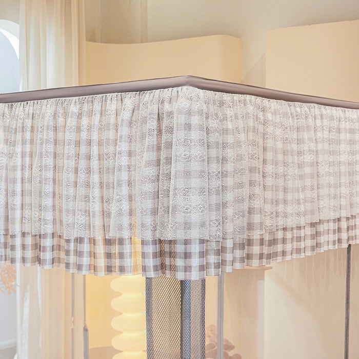 91家纺网 家纺一手货源 找家纺 青竹苑2025新款花边款床笠底防摔坐床蚊帐-格格巫 格格巫-棕咖