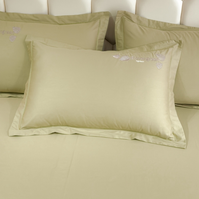 91家纺网 家纺一手货源 找家纺 U品汇  2025新款纯棉全棉长绒棉刺绣绣花高端礼盒四件套-叶夕 花晨叶夕-浅豆绿