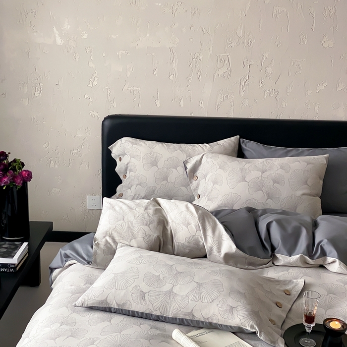 91家纺网 家纺一手货源 找家纺 旷野 2025新款全棉色织提花四件套 银杏-灰