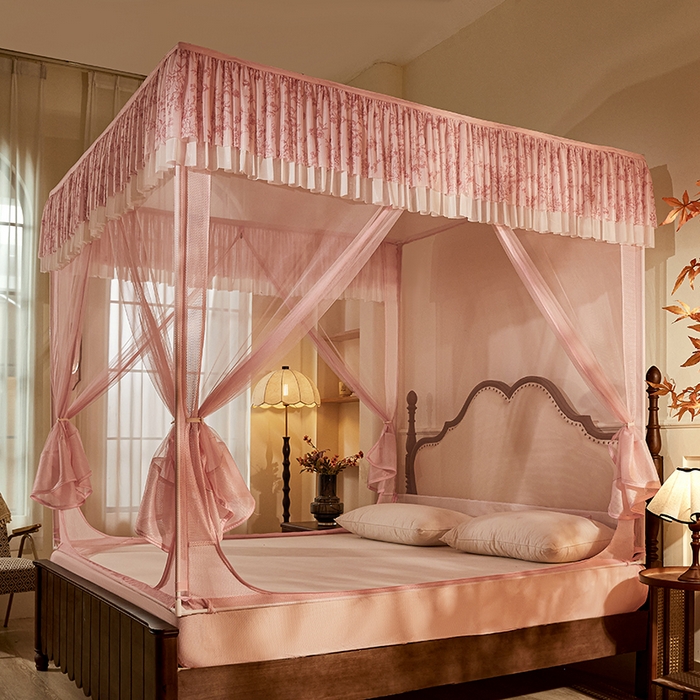 91家纺网 家纺一手货源 找家纺 青竹苑2025新款花边款床笠底防摔坐床蚊帐-伊甸园 伊甸园-樱花粉