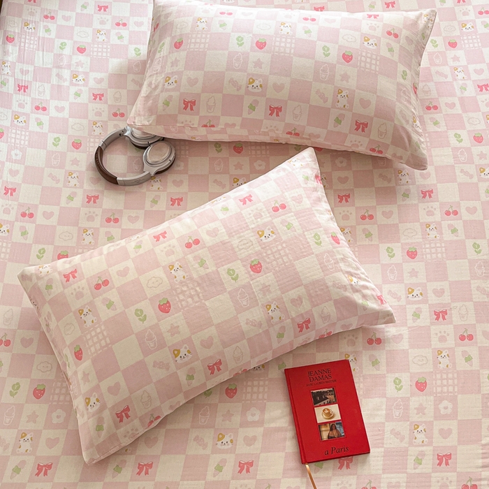 91家纺网 家纺一手货源 找家纺 博雅 2025新款全棉A类双层纱床笠 小奶猫