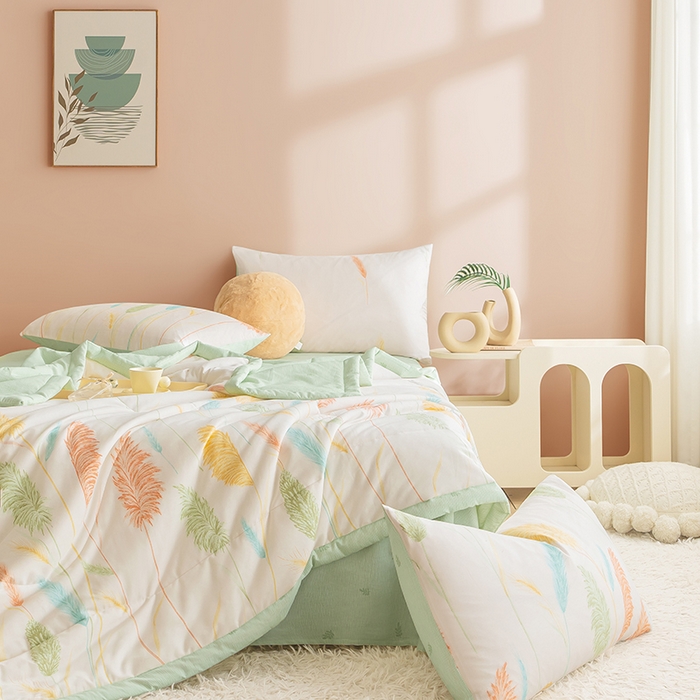 91家纺网 家纺一手货源 找家纺 暖阳 【同款地板价】2025年新款全棉印花棉花夏被四件套被子被芯 飘香麦穗