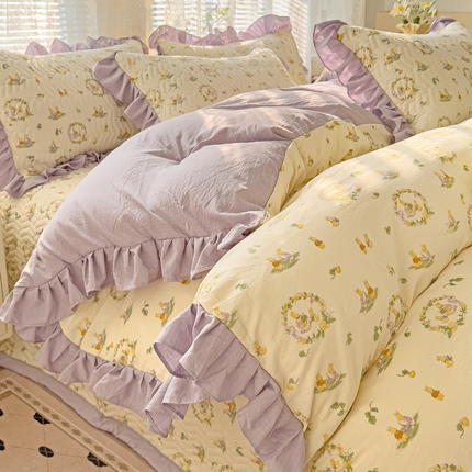 91家纺网 家纺一手货源 找家纺 （总）纽缦家纺2025新款云感提花双层纱床盖韩版四件套