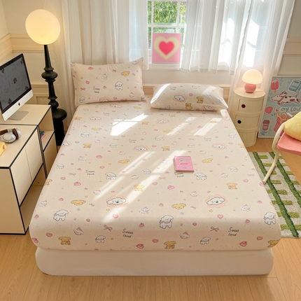 91家纺网 家纺一手货源 找家纺 博雅 2025新款全棉A类双层纱床笠 快乐修狗