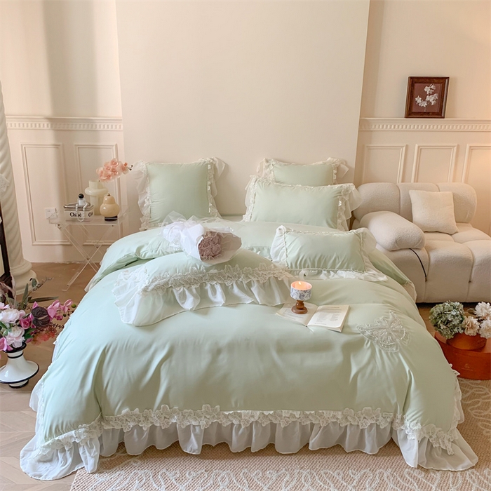 91家纺网 家纺一手货源 找家纺 吾欢心2025新款糯小棉立体蝴蝶花边套件-蝶恋花系列 蝶恋花绿