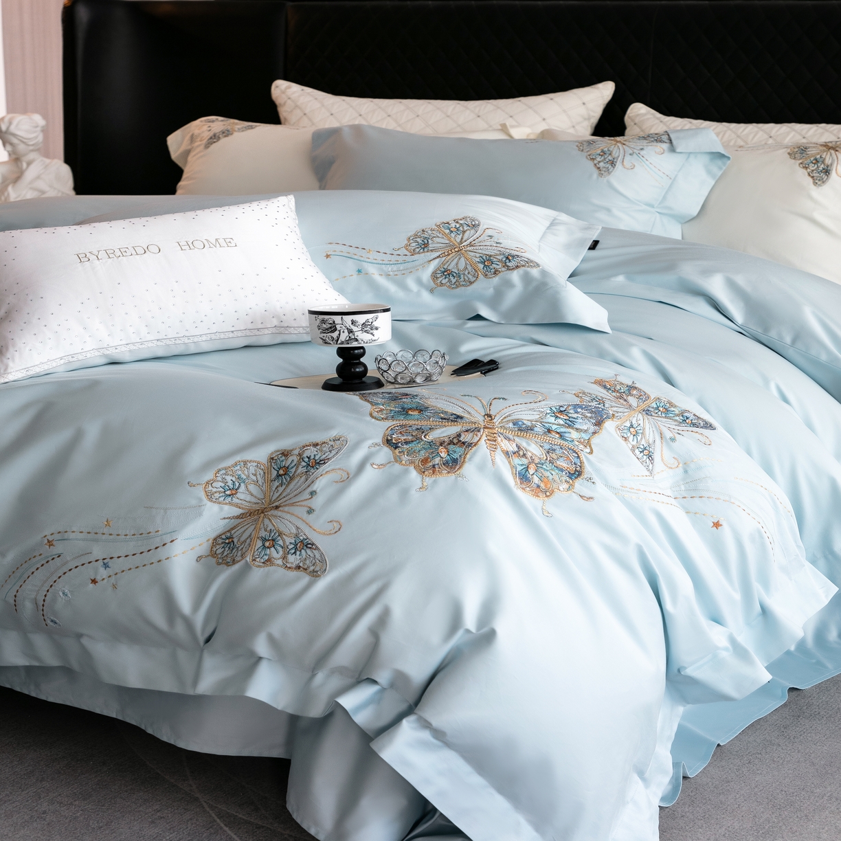 91家纺网 家纺一手货源 找家纺 馨蕊家居 2025年春夏新品100S高奢简约长绒棉系列—棉梦境 棉梦境-北卡蓝