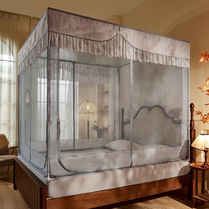 91家纺网 家纺一手货源 找家纺 青竹苑2025新款花边款床笠底防摔坐床蚊帐-雅致 雅致-蓝灰