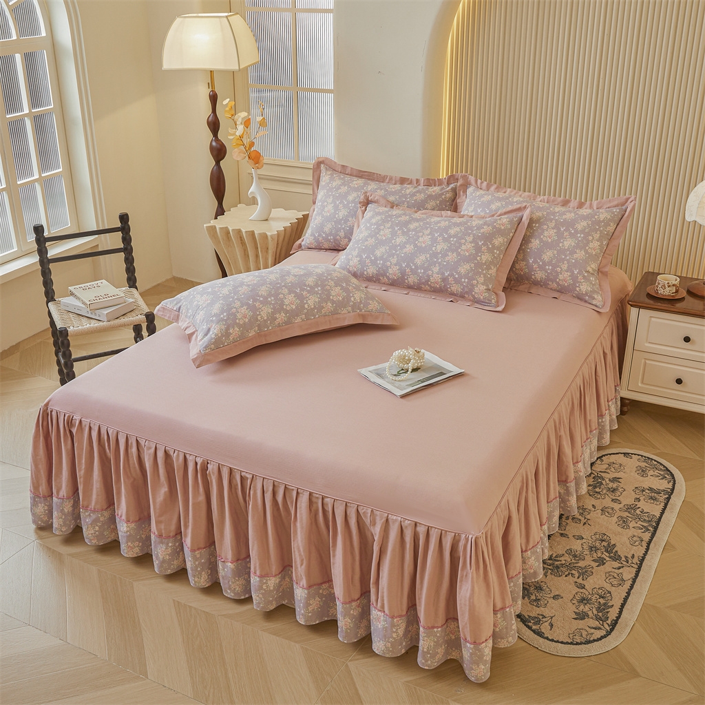 91家纺网 家纺一手货源 找家纺 缦彩 【加微信送买家秀】2025年纯棉母婴级双层纱双拼公主风床裙 玛德琳娜