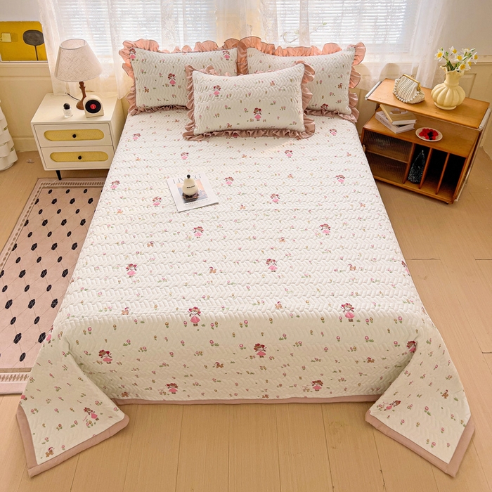 91家纺网 家纺一手货源 找家纺 （总）2025云感提花双层纱加厚夹棉绗缝床盖