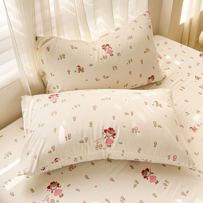 91家纺网 家纺一手货源 找家纺 纽缦家纺 2025新款云感提花双层纱床笠 蜜糖之恋