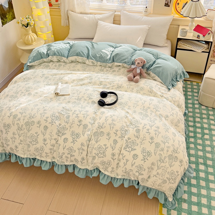 91家纺网 家纺一手货源 找家纺 纽缦家纺 2025新款云感提花双层纱韩版被套 海像森林